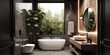 AI Generative. AI Generated. Asia luxury home house hotel luxury bathroom. Adventure calm relax vibe. Graphic Art