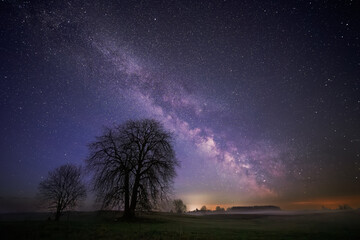 Wall Mural - Night landscape with colorful Milky Way, spring sky