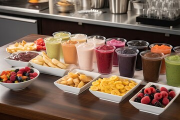 Wall Mural - a smoothie and shake bar, serving fruit-filled shakes in a variety of flavors, created with generative ai