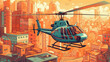 A sightseeing helicopter flying over an iconic city Generative AI 