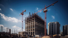 The Crane Tower In Construction Site Of A High-rise Condominium, AI Generative