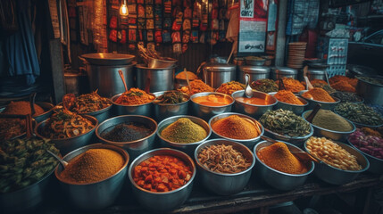 Poster - A Thai street food stall with spicy curries Generative AI 