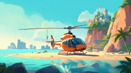 Wall Mural - A wealthy businessmans private helicopter landing Generative AI 