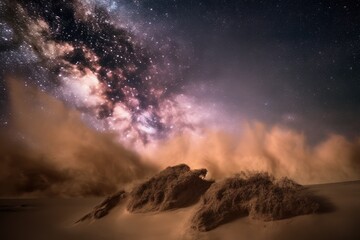 Poster - close-up of swirling nebula, with stars and galaxies in the background, created with generative ai