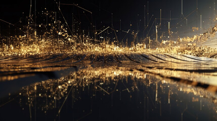 Aufkleber - The liquid lines and stars japanese style, minimal, chaotic liquid gold and silver colors. AI Generative