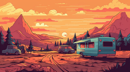 Poster - Background camping truck Wallpaper Generative AI 