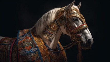 Wall Mural - Horse in a kings outfit Generative AI 