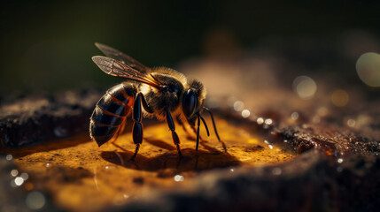 Poster - Stingless bee collecting resin to build her hive Generative AI 