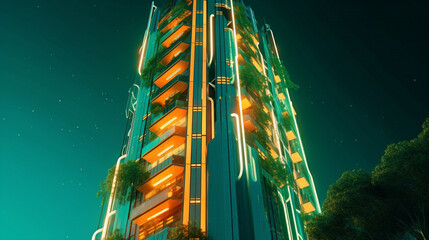 Canvas Print - A futuristic skyscraper with advanced green technolo Generative AI 