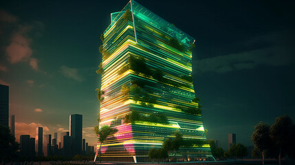 Canvas Print - A futuristic skyscraper with advanced green technolo Generative AI 