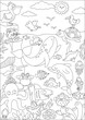 Vector black and white under the sea landscape illustration with rock slope. Ocean life line scene with animals, dolphin, whale, seagull, pelican. Vertical water nature background or coloring page.