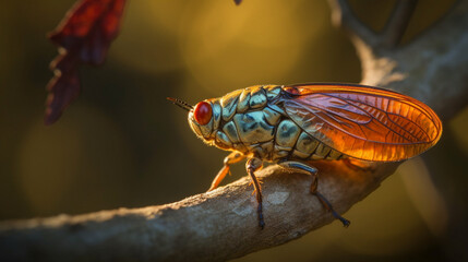 Canvas Print - Cicada singing in a tree Generative AI 