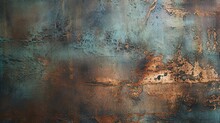 Old Copper. Green And Blue Copper Patina. Close-up Oxidized Copper Textured Wall. Generative Ai.