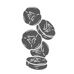 Wall Mural - Banana slices falling glyph icon vector illustration. Stamp of tropical fruit cut into circle chunks and flying in air, process of cutting ripe banana pieces to cook vegetarian vitamin dessert