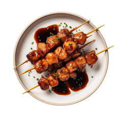 Wall Mural - Yakitori Japanese Dish On White Plate. Isolated On A Transparent Background, Png. Generative AI