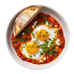 Wall Mural - Shakshuka On White Plate. Isolated On A Transparent Background, Png. Generative AI