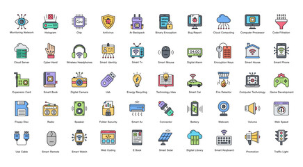 Aufkleber - Technology Color Line Iconset Computer Web Coding Filled Outline Icon Bundle in Black