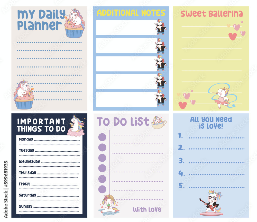 Image vectorielle Stock Cute weekly planner background for kids with ...