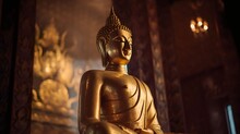 Golden Buddha Statue In The Temple, Generative AI