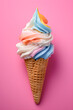 Ice cream cone, fruit, summer concept, pink background, generative ai.