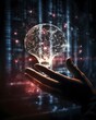 Leinwandbild Motiv AI, machine learning, & big data merge in this futuristic image of human-robot interaction, with a brain data-powered light bulb symbolizing innovation in science & technology.