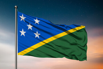 Wall Mural - Waving flag of the Solomon Islands. Pole Flag in the Wind. National mark. Waving Solomon Islands Flag. Solomon Islands Flag Flowing.