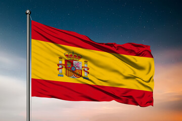 Wall Mural - Waving flag of the Spain. Pole Flag in the Wind. National mark. Waving Spain Flag. Spanish Flag Flowing.