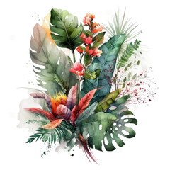 Wall Mural - Watercolor tropical flowers. Illustration AI Generative