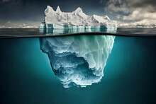 Iceberg Above Water And Partly Hidden Underwater, Created With Generative AI