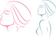 Fashion illustration of a beautiful young woman with closed eyes, from profile view. Suitable for hair care or wellness products, beauty salon or spa.
