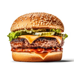 Wall Mural - Beef burger isolated. Illustration AI Generative.