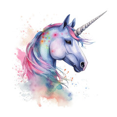 Wall Mural - Watercolor Unicorn png art for sublimation, Generative AI