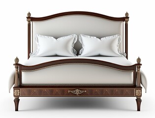 Classic  federal style double bed with two pillows isolated on white background. Generative ai bedroom furniture design idea