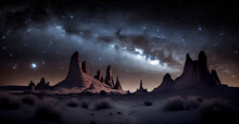 Milky Way Galaxy Over American Desert At Night - AI Generated Image