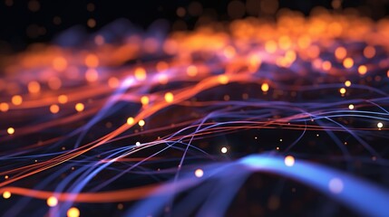 Abstract background of wires and glowing particles