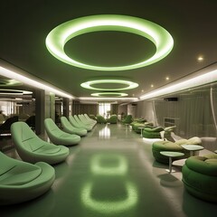 Wall Mural - Cannabis lounge open floor plan, great lighting, green theme