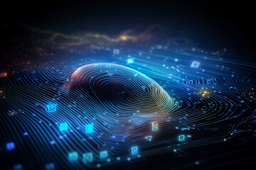 Poster - Fingerprint scan provides security access with biometrics identification. Generative AI