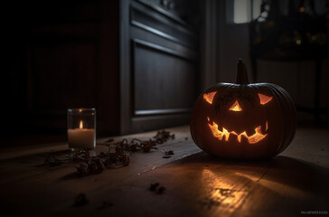 Canvas Print - halloween jack-o-lantern and a candle