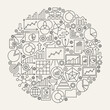 © Designpics - Business Diagram Line Icons Circle. Vector Illustration of Analytics Graph Outline Objects.