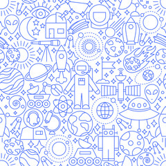 Wall Mural - space white line seamless pattern. vector illustration of outline tileable background.