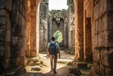 Fototapeta Na drzwi - traveler exploring ancient ruins, generative ai