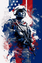 Wall Mural - USA army soldier, flag, graphic design. Generative AI