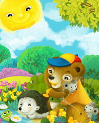 Wall Mural - cartoon scene forest animals friends fishing illustration