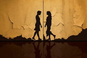 Wall Mural - The silhouette of a broken lover walking in different directions. AI generative