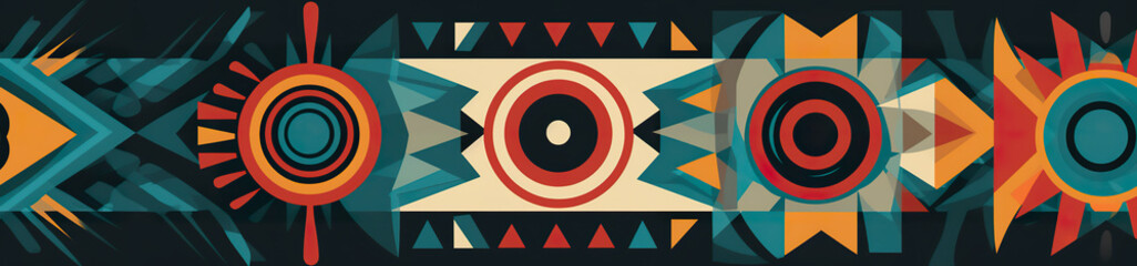 Poster - Colorful banner, abstract tribal design with geometric shapes. Generative AI.