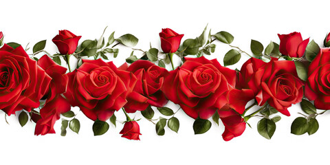 Wall Mural - red roses border seamless tile isolated on transparent background - generative ai