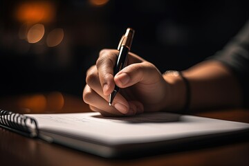 Wall Mural - A close-up of a person's hand holding a pen and writing a signature on a contract