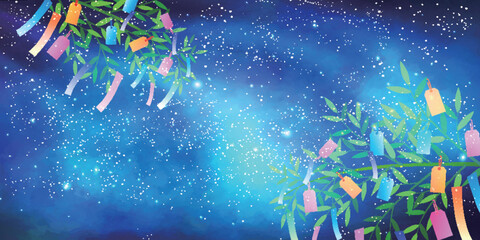 Wall Mural - 七夕　天の川　笹　背景