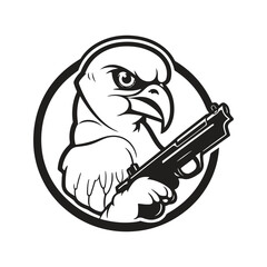 bird gunner, vintage logo line art concept black and white color, hand drawn illustration