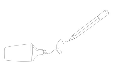 Poster - One continuous line of stationery drawn with felt tip pen. Thin Line Illustration vector concept. Contour Drawing Creative ideas.
